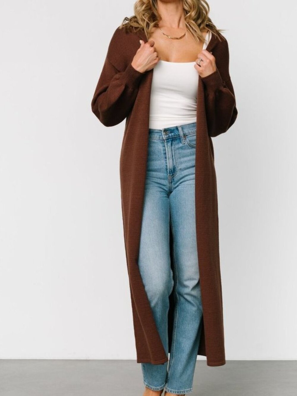 Maxi Yellow Stone Stampede Costal Cowgirl Duster Cardigan sz S-M - Moka Brown